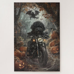 Bernedoodle rijdt op motorfiets Halloween griezeli Legpuzzel