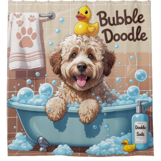 Bernedoodle Sloppy Sleepy Schattige Funny Douchegordijn (Voorkant)