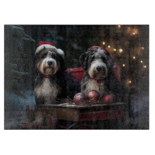 Bernedoodle Sneeuw Slede Kerst Decoratie Snijplank (Voorkant)