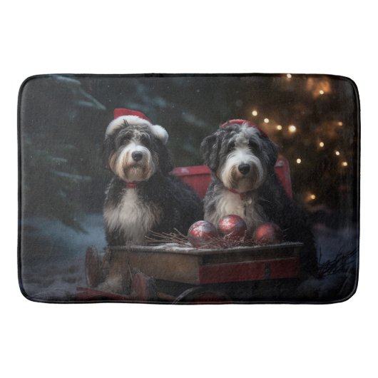 Bernedoodle Snowy Sleigh Kerstdecoratie Badmat (Voorkant)
