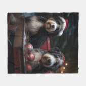 Bernedoodle Snowy Sleigh Kerstdecoratie Fleece Deken (Voorkant (Horizontaal))