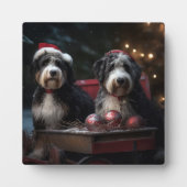 Bernedoodle Snowy Sleigh Kerstdecoratie Fotoplaat (Voorkant)