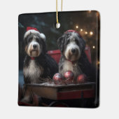 Bernedoodle Snowy Sleigh Kerstdecoratie Keramisch Ornament (Links)