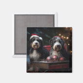 Bernedoodle Snowy Sleigh Kerstdecoratie Magneet (Voorkant / Achterkant)