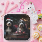 Bernedoodle Snowy Sleigh Kerstdecoratie Papieren Bordje (Feest)