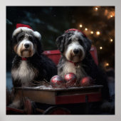Bernedoodle Snowy Sleigh Kerstdecoratie Poster (Voorkant)