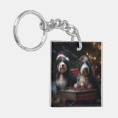Bernedoodle Snowy Sleigh Kerstdecoratie Sleutelhanger (Voorkant Links)