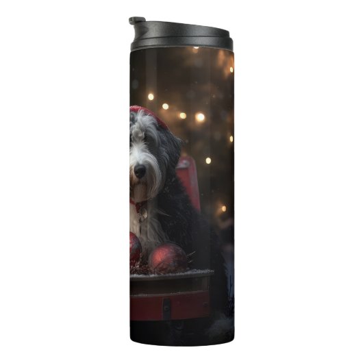 Bernedoodle Snowy Sleigh Kerstdecoratie Thermosbeker (Geroteerd rechts)