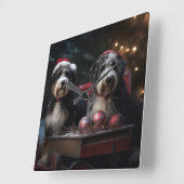 Bernedoodle Snowy Sleigh Kerstdecoratie Vierkante Klok (Hoek)