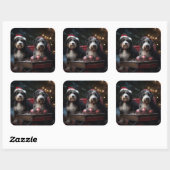 Bernedoodle Snowy Sleigh Kerstdecoratie Vierkante Sticker (Vel)