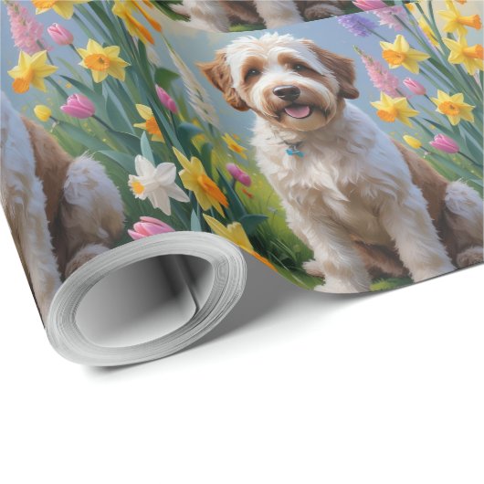 Bernedoodle Spring Flowers Painting Cadeaupapier (Rol Hoek)