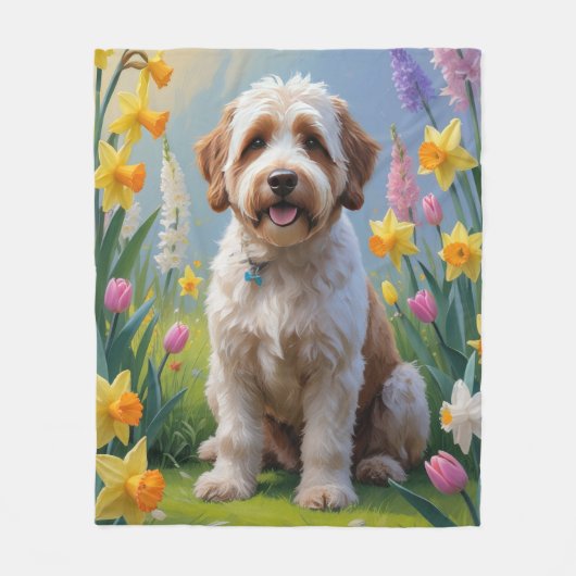 Bernedoodle Spring Flowers Painting Fleece Deken (Voorkant)