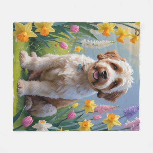Bernedoodle Spring Flowers Painting Fleece Deken (Voorkant (Horizontaal))
