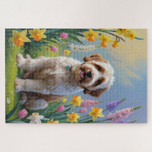 Bernedoodle Spring Flowers Painting Legpuzzel (Horizontaal)