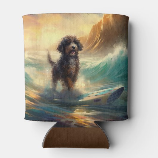Bernedoodle Strand Surfen Schilderij Blikjeskoeler (Achterkant)