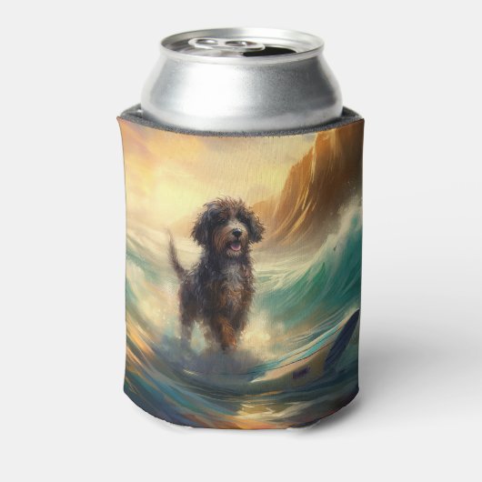 Bernedoodle Strand Surfen Schilderij Blikjeskoeler (Blikje Achterkant)