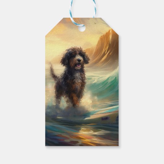 Bernedoodle Strand Surfen Schilderij Cadeaulabel (Achterkant)