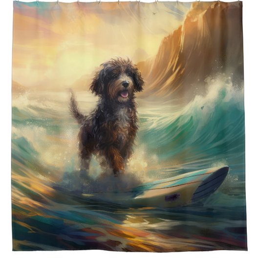 Bernedoodle Strand Surfen Schilderij Douchegordijn (Voorkant)