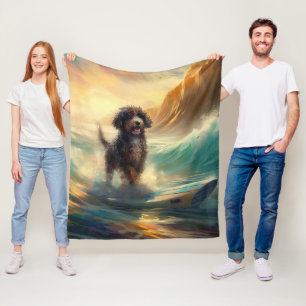 Bernedoodle Strand Surfen Schilderij Fleece Deken