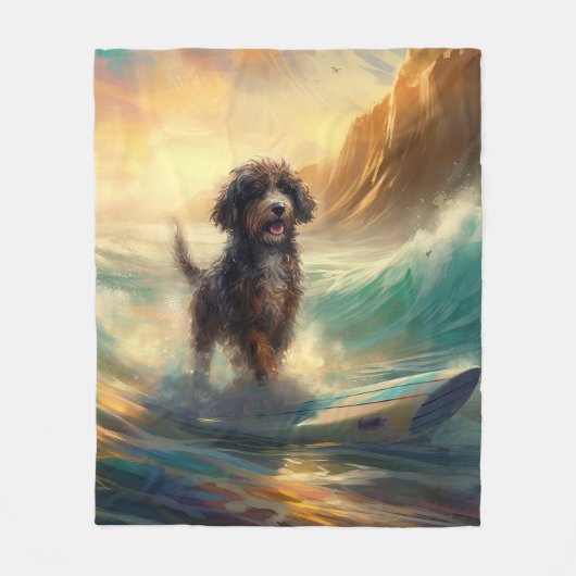 Bernedoodle Strand Surfen Schilderij Fleece Deken (Voorkant)