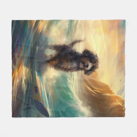 Bernedoodle Strand Surfen Schilderij Fleece Deken (Voorkant (Horizontaal))