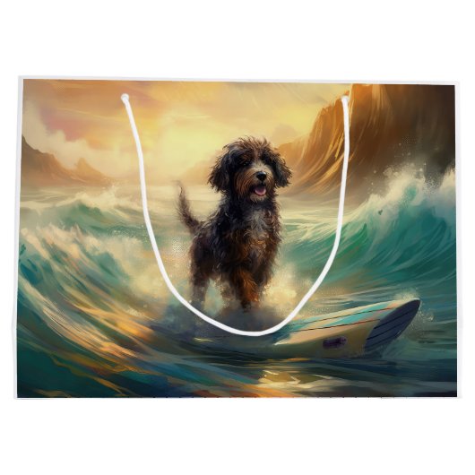 Bernedoodle Strand Surfen Schilderij Groot Cadeauzakje (Achterkant)