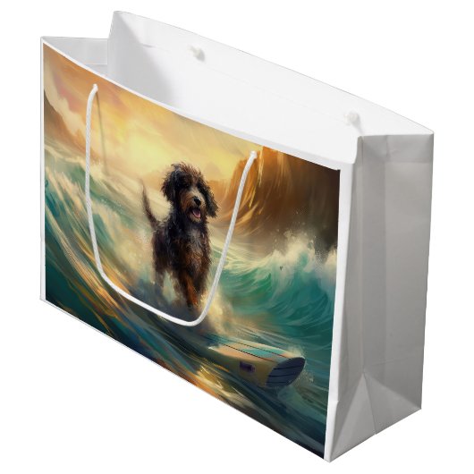 Bernedoodle Strand Surfen Schilderij Groot Cadeauzakje (Voorkant Gekanteld)