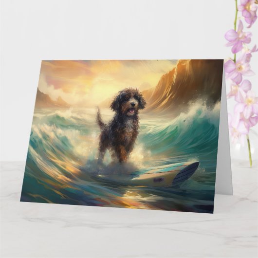 Bernedoodle Strand Surfen Schilderij Kaart (Orchidee)