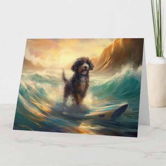 Bernedoodle Strand Surfen Schilderij Kaart (Voorkant)