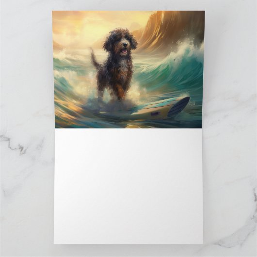Bernedoodle Strand Surfen Schilderij Kaart (Binnen)