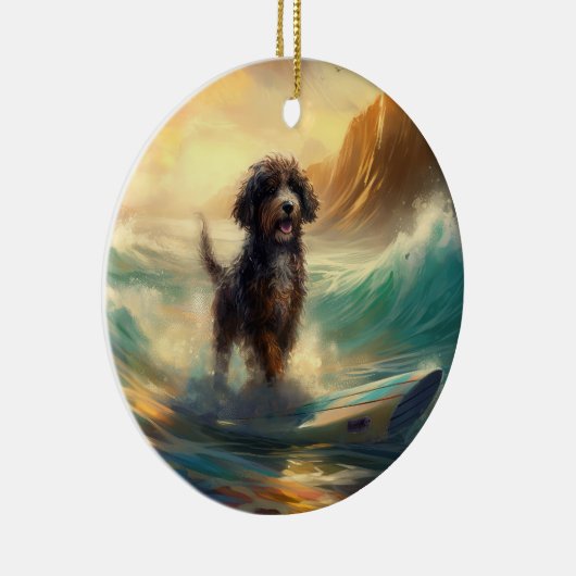 Bernedoodle Strand Surfen Schilderij Keramisch Ornament (Rechts)