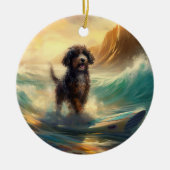 Bernedoodle Strand Surfen Schilderij Keramisch Ornament (Voorkant)