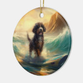 Bernedoodle Strand Surfen Schilderij Keramisch Ornament (Links)