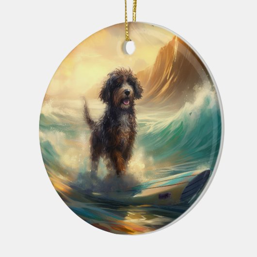 Bernedoodle Strand Surfen Schilderij Keramisch Ornament (Links)