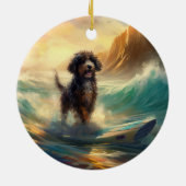 Bernedoodle Strand Surfen Schilderij Keramisch Ornament (Achterkant)