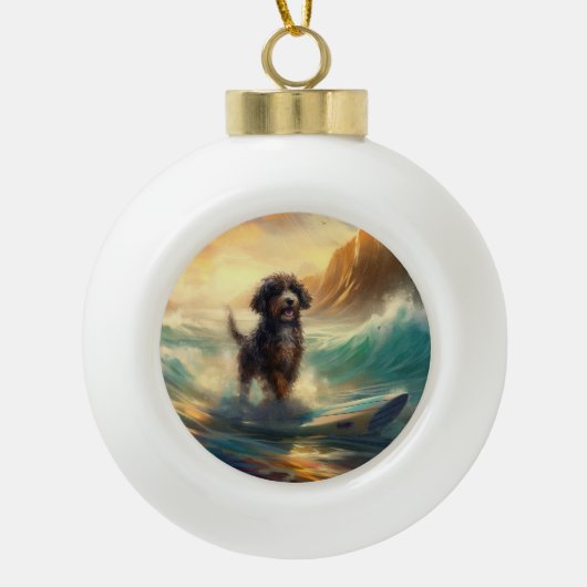 Bernedoodle Strand Surfen Schilderij Keramische Bal Ornament (Voorkant)