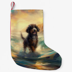 Bernedoodle Strand Surfen Schilderij Kleine Kerstsok