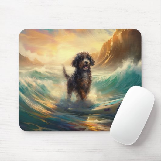 Bernedoodle Strand Surfen Schilderij Muismat (Met muis)