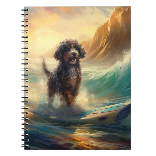 Bernedoodle Strand Surfen Schilderij Notitieboek (Voorkant)