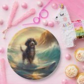 Bernedoodle Strand Surfen Schilderij Papieren Bordje (Feest)