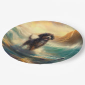 Bernedoodle Strand Surfen Schilderij Papieren Bordje (Gekanteld)