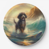 Bernedoodle Strand Surfen Schilderij Papieren Bordje (Voorkant)