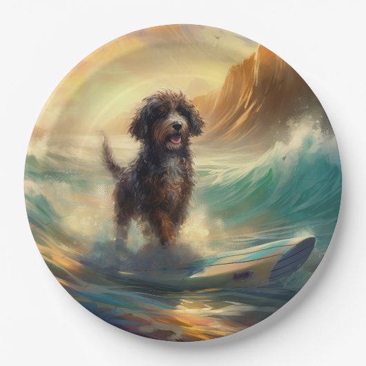 Bernedoodle Strand Surfen Schilderij Papieren Bordje (Voorkant)
