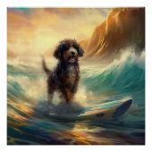 Bernedoodle Strand Surfen Schilderij Perfect Poster (Voorkant)