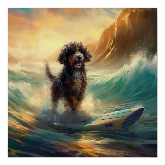 Bernedoodle Strand Surfen Schilderij Perfect Poster (Voorkant)