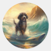 Bernedoodle Strand Surfen Schilderij Ronde Sticker (Voorkant)
