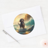 Bernedoodle Strand Surfen Schilderij Ronde Sticker (Envelop)