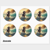 Bernedoodle Strand Surfen Schilderij Ronde Sticker (Vel)
