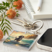 Bernedoodle Strand Surfen Schilderij Sleutelhanger (Voorkant Rechts)