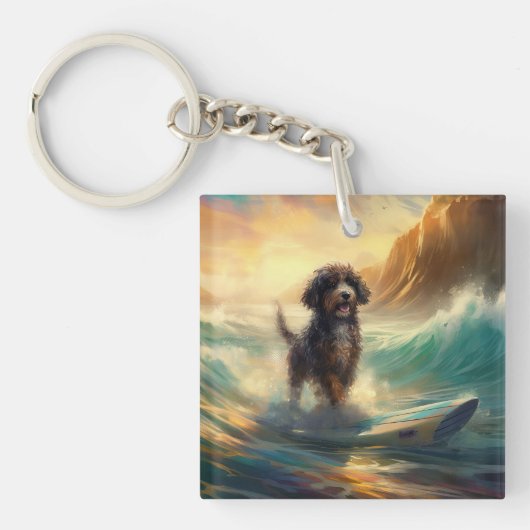 Bernedoodle Strand Surfen Schilderij Sleutelhanger (Voorkant)